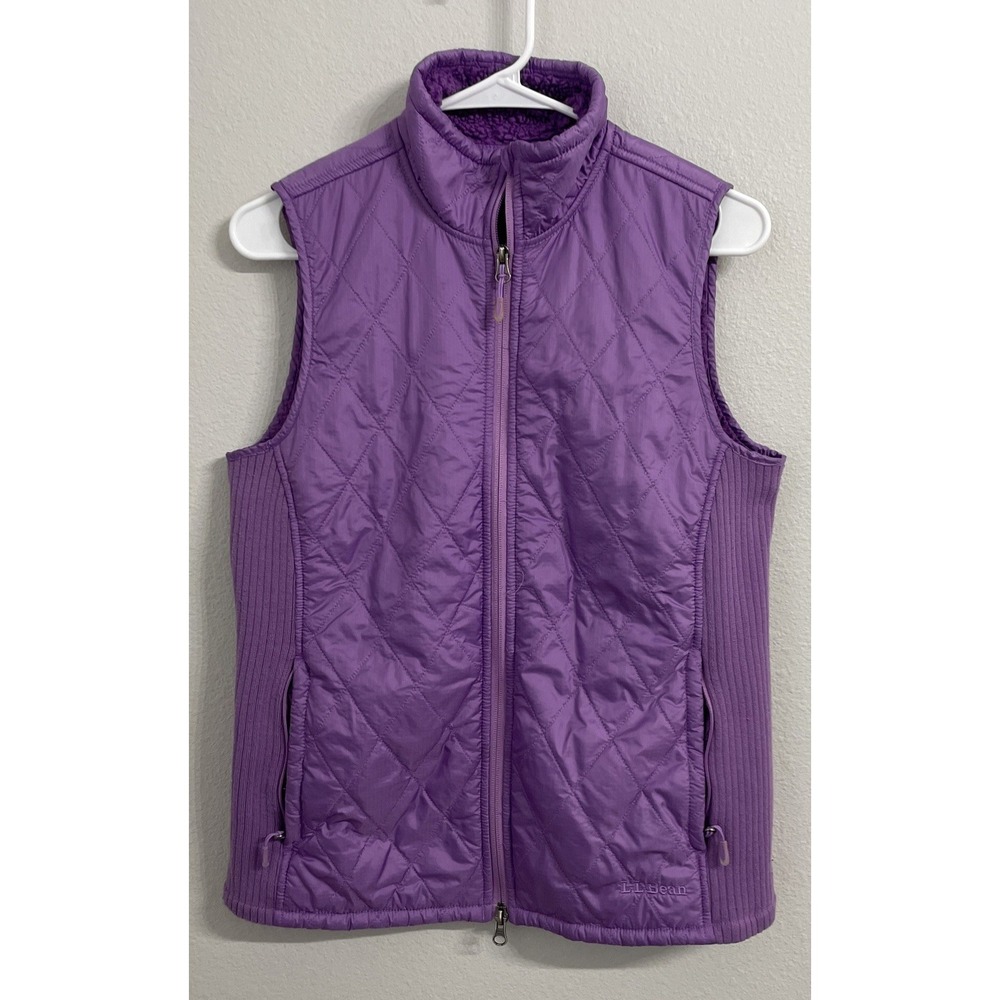 LL Bean Full Zip Quilted Puffer Vest Women's‎ Size Small Purple Stretch Hiking